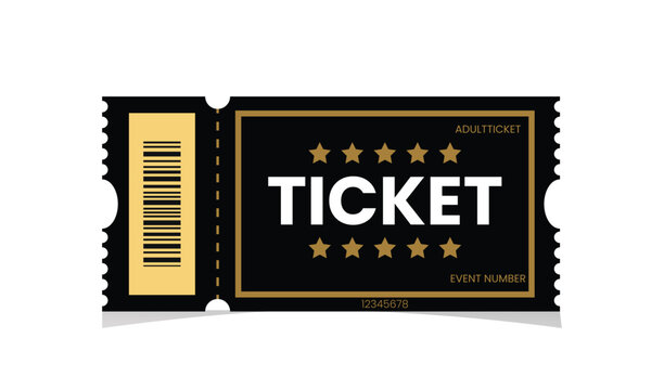 Golden ticket with stars for adult event entry showcasing a vintage design concept