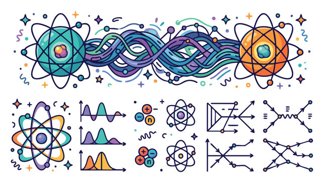 Quantum Physics and Atomic Science Vector Illustration Set
