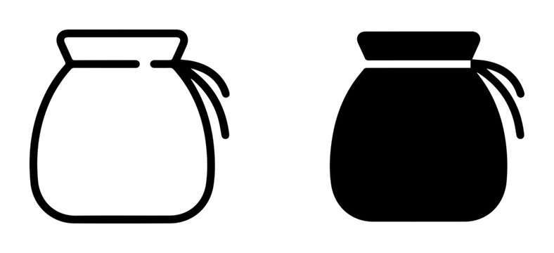 Drawstring Bag Icons, Pouch Symbol, Simple Silhouette Vector Graphics