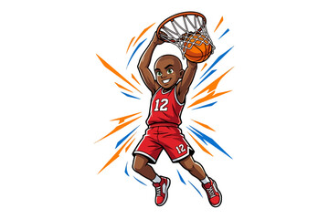 Obraz premium Basketball player mascot character performing slam dunk