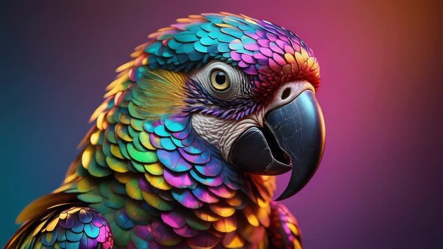 Portrait of a vibrant multi colored parrot profile.