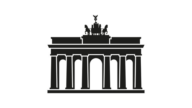 Minimalist black silhouette of the iconic Brandenburg Gate monument in Berlin.