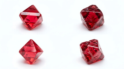 Fototapeta premium Set of Four Natural Raw Red Garnet Gemstone Crystals Isolated on White Background