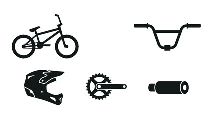 Naklejka premium Set of BMX bike icons and extreme cycling equipment symbols.