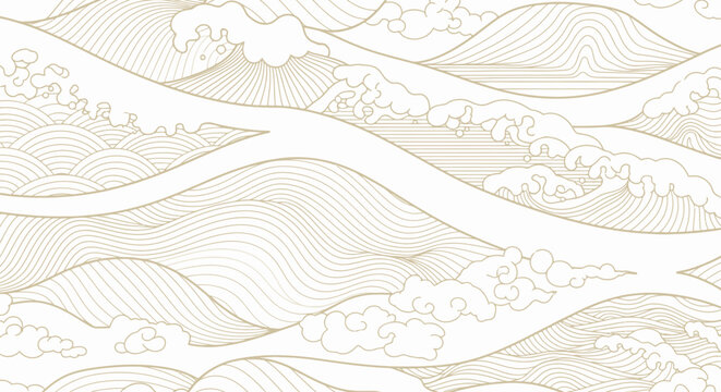 An abstract illustration of waves and clouds in a repeating seamless pattern design
