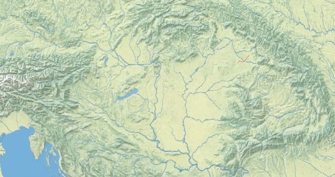 Hungary on Globe. Zoom into the country with Earth spinning on dark background. Physical world map with Hungary and label on it. Country view animation.