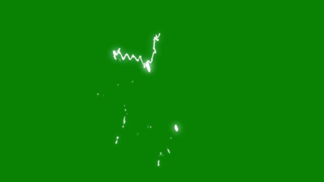 Lightning flash Thunderbolt Cartoon scribble 2d animation.spark effect on green  background, 4k animation video.Thunderstorm with flashing lightning thunderbolt