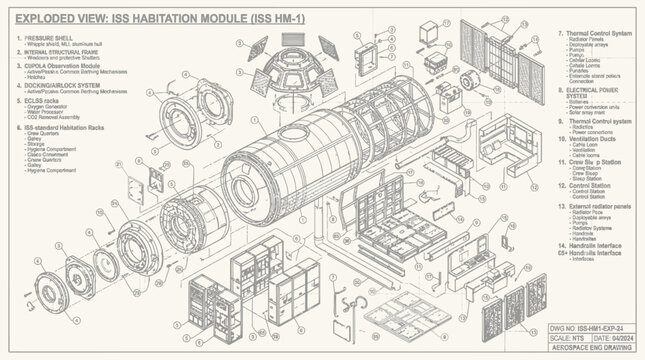 Detailed exploded view of a disassembled industrial module showcasing various mechanical parts and components.