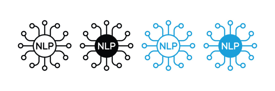 Natural Language Processing and AI Neural Network Icon Set. Machine Learning NLP Language Model Technology Symbol. Vector Illustration.