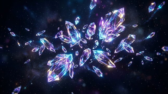 Abstract Crystal Formation in Galaxy, Sparkling Gemstones, Cosmic Energy