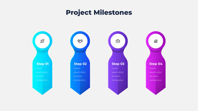 Four Step Project Milestone Marker Infographic for Business Timeline, Workflow Roadmap and Progress Presentation