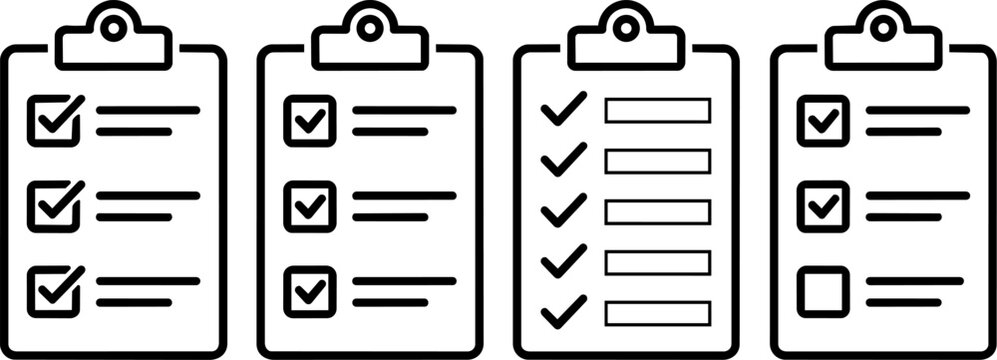 Set of checklist icons with checkboxes and lines on clipboards for task management