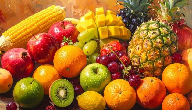 Assortment of Fresh Tropical Fruits in Vibrant Colors