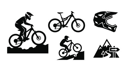 Fototapeta premium Set of Mountain Biking and Cycling Silhouette Icons.