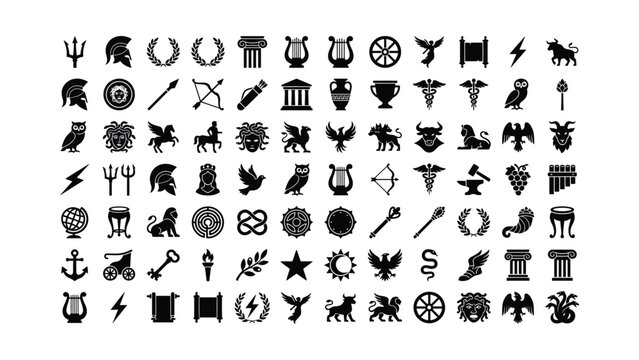 Collection of Greek Mythology and Ancient Culture Vector Icons.