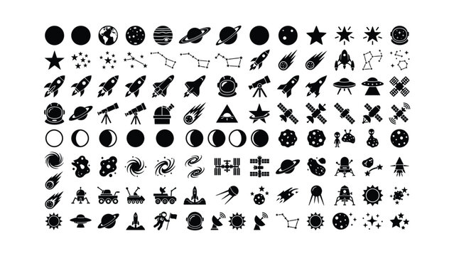Set of space and astronomy themed vector icons.