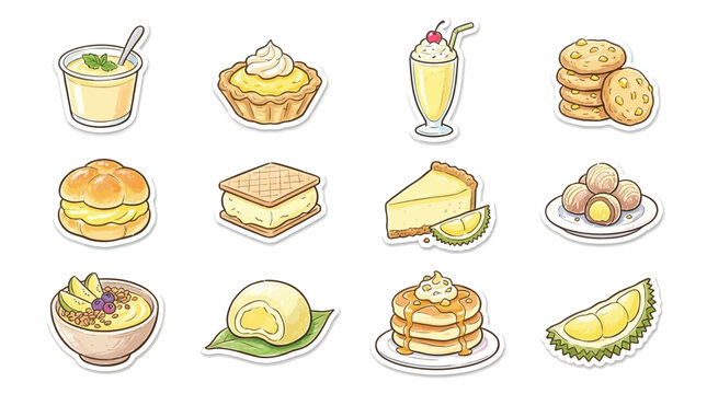 A delightful collection of various sweet desserts and pastries, including cookies, cakes, and fruit tarts.