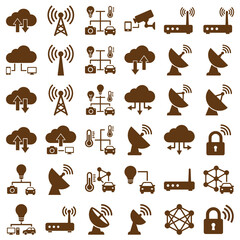 Fototapeta premium Communication And Security Flat Icons Set Brown Silhouette Style
