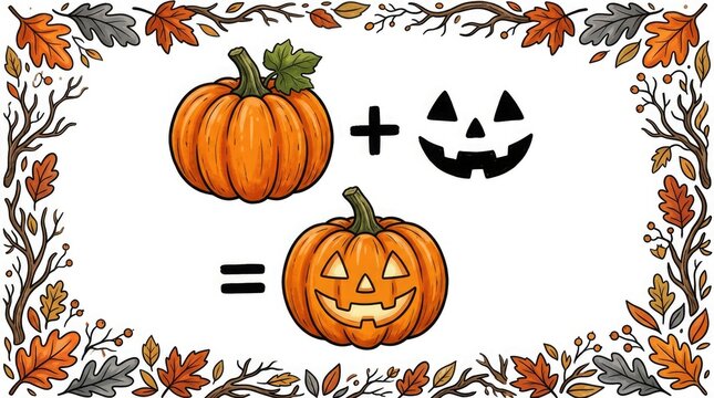Halloween math equation with pumpkins and leaves