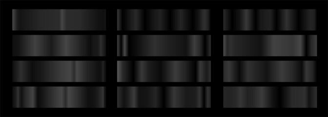 Plakat A set of black metallic gradients. Vector collection of black metal swatch palette.