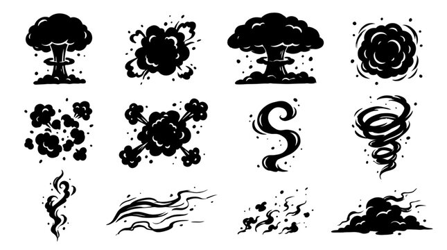 Various natural disasters and weather phenomena illustrated in silhouette on a white background