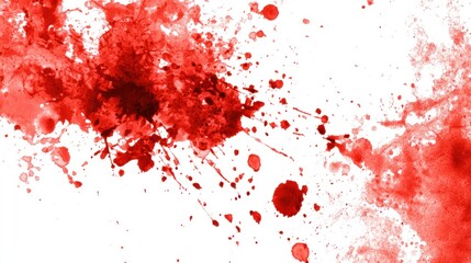 Fototapeta premium Vibrant red paint splatter and ink stain texture on white