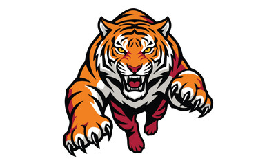 Tiger Pouncing Mascot Illustration on White Background © babu