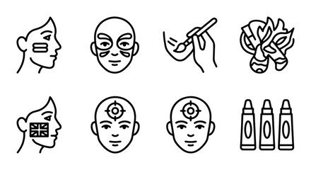 Fototapeta premium Face Paint Icons Set, Artistic Makeup Symbols, Creative Application Tools, Festive Body Art Elements