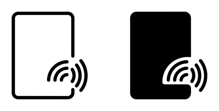 NFC tag icons, outline and solid styles, for contactless payment and data transfer