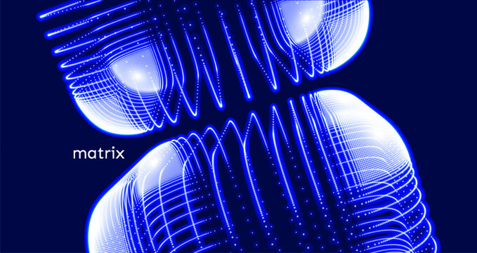 Two symmetrical objects composed of dots are attracted to each other. Energy. Technological background. Color transition effect. Gradient. Industrial style for digital projects. Vector for design.