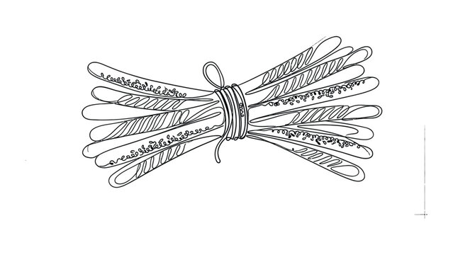 A black and white line drawing of a bundle of sticks tied together with string.