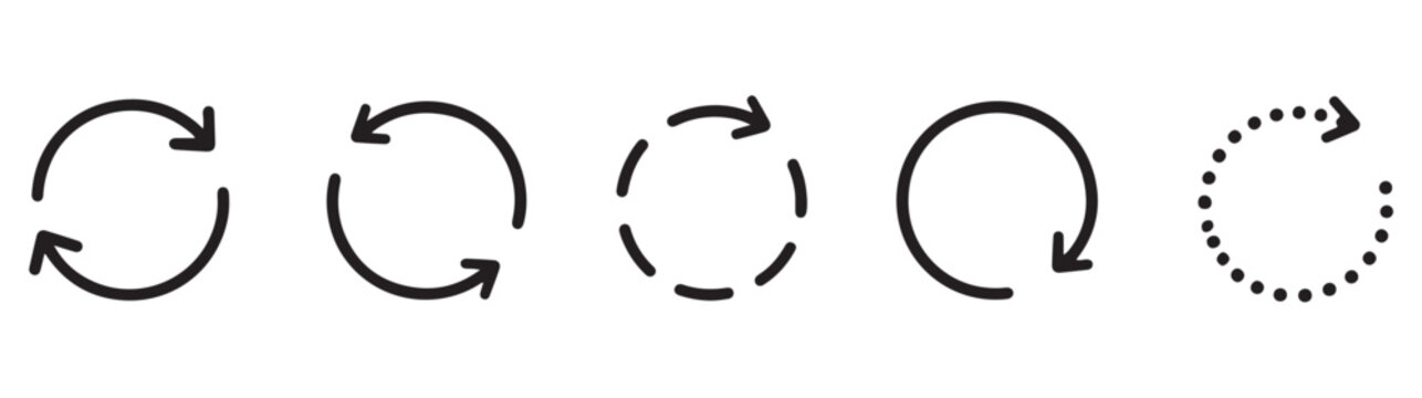 Loading refresh arrows: circular refresh arrow, double circular arrows, clockwise loop arrow, counterclockwise loop arrow, dotted loading circle arrow, segmented spinner arrows 
