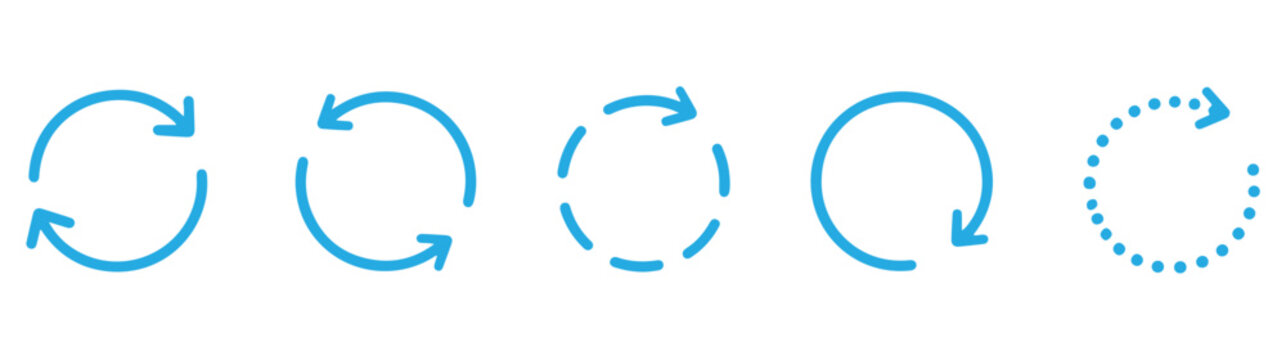Loading refresh arrows: circular refresh arrow, double circular arrows, clockwise loop arrow, counterclockwise loop arrow, dotted loading circle arrow, segmented spinner arrows 
