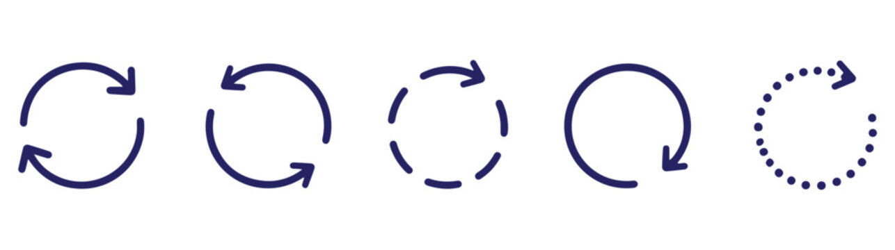 Loading refresh arrows: circular refresh arrow, double circular arrows, clockwise loop arrow, counterclockwise loop arrow, dotted loading circle arrow, segmented spinner arrows 
