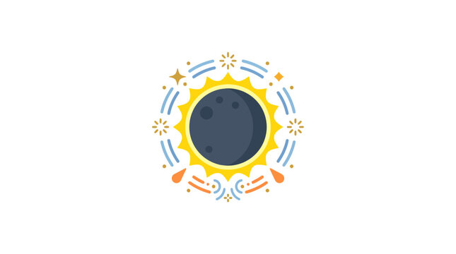 Stylized Solar Eclipse Illustration with Vibrant Decorative Elements