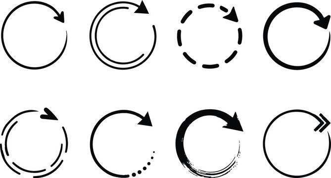 circle arrow silhouette icon set, containing refresh, rotation, reload, Repeat and more, recycle symbol Vector illustration.
