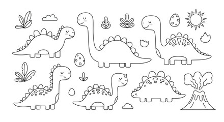 Cute Cartoon Dinosaur Collection for Kids Coloring Book. © dada