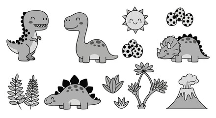 Cute Cartoon Dinosaurs and Prehistoric Elements Collection. © dada