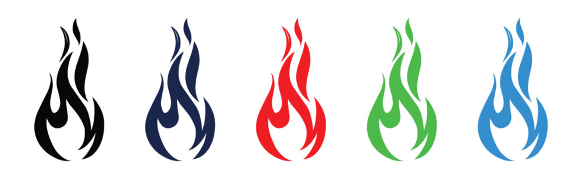 Vector flame icons in different colors