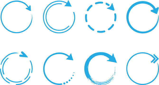 circle arrow silhouette icon set, containing refresh, rotation, reload, Repeat and more, recycle symbol Vector illustration.
