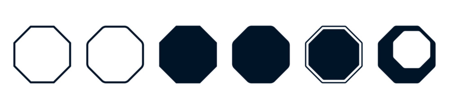Abstract geometric octagon shapes, figure sign icon collection. Sharp and smooth rounded corners, blue geometric silhouette on a transparent background