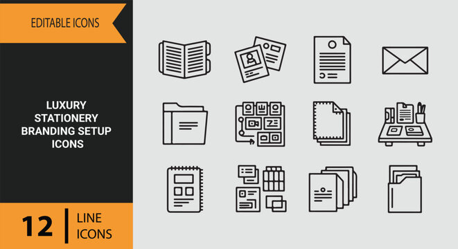 Luxury Stationery Branding Setup Outline Icons for Premium Business Identity