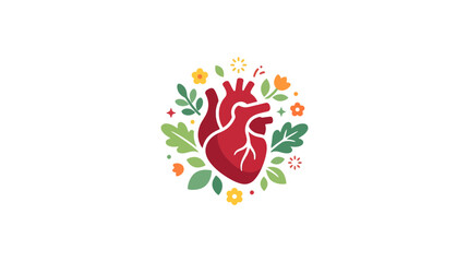 Fototapeta premium Healthy Heart with Flowers and Leaves, Cardiology Symbol, Wellness Concept
