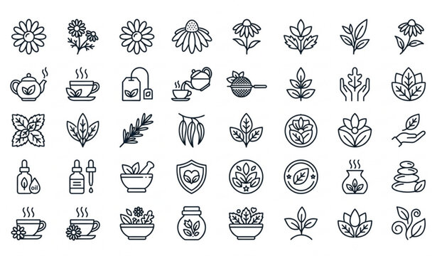 Editable Stroke Chamomile and Echinacea Outline Icons Collection