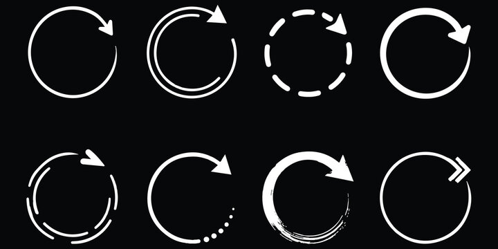 circle arrow silhouette icon set, containing refresh, rotation, reload, Repeat and more, recycle symbol Vector illustration.
