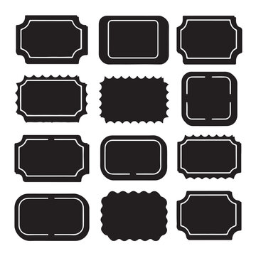 Black and white abstract geometric coupon labels with decorative edges