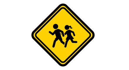 Yellow Diamond School Crossing Sign with Children Symbol. © dada
