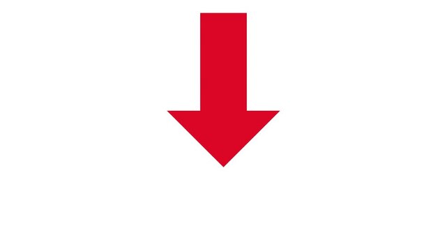 Bouncing Arrow Downward Call to Action Animation 4K. Minimalist 2D animation of red arrow floating and bouncing in seamless loop