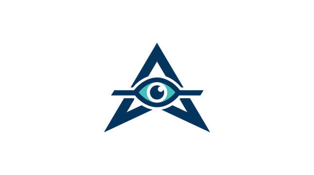 A stylized triangular icon featuring a central eye symbol on a white background