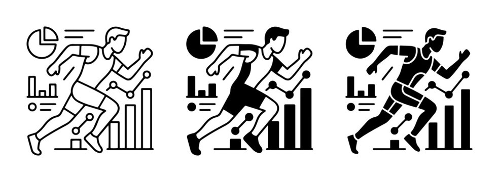 Runner icon set data analysis, charts and graphs, UI and web interface design